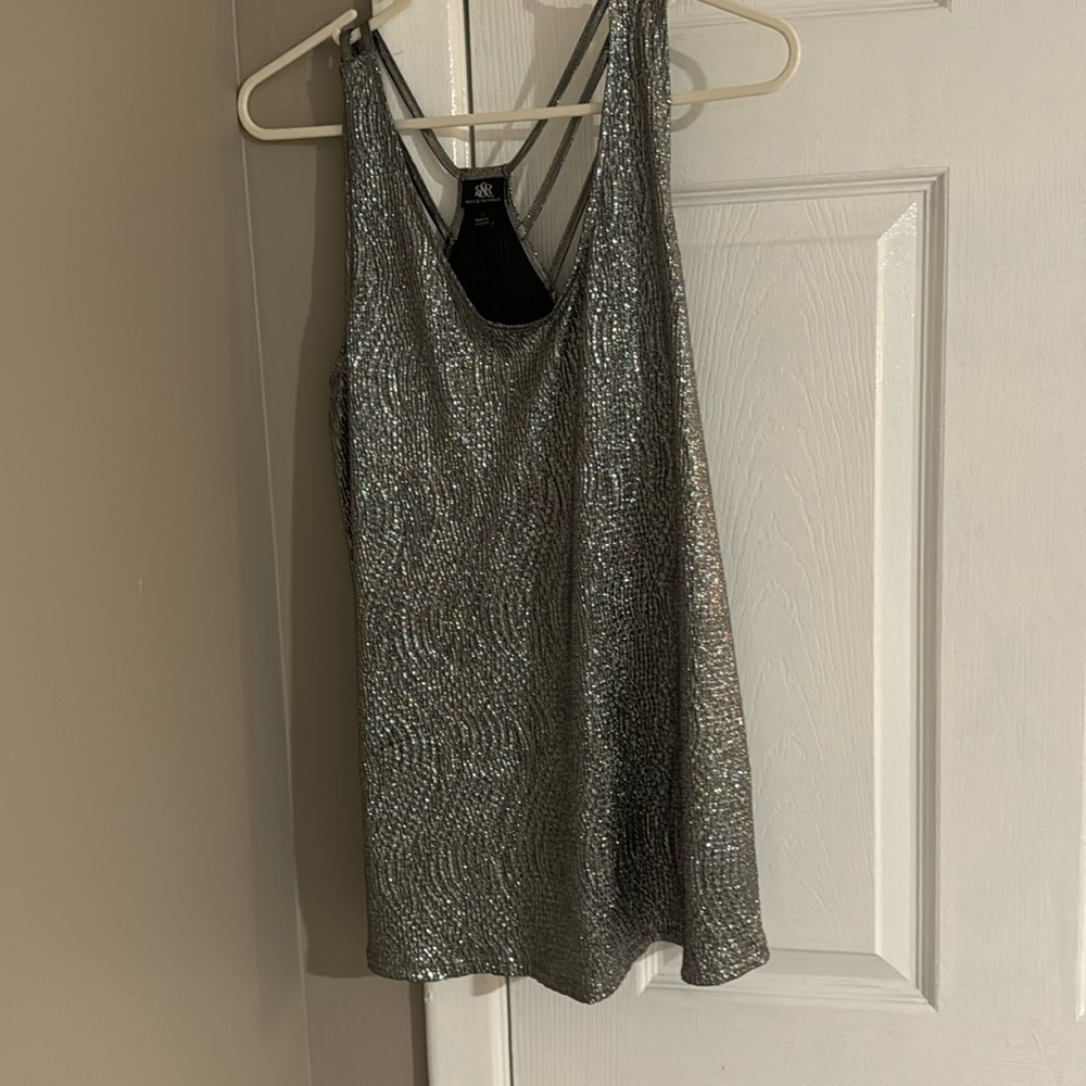 NWT Rock & Republic size small shiny silver top